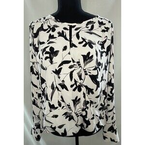 WHITE HOUSE BLACK MARKET Black White Keyhole Long Sleeve Whimsigoth Blouse SMALL